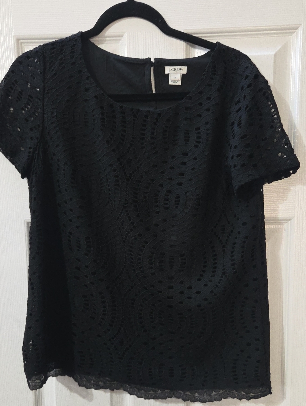 J. Crew Black Lace Eyelet Short-Sleeve Blouse